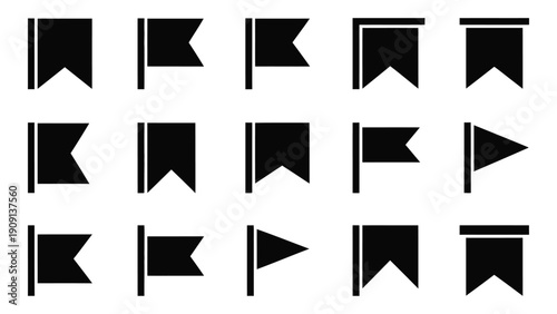 A collection of various flag designs and shapes in a grid layout. isolated on white background, Vector