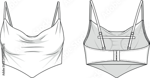 Stylish White Crop Top Fashion Illustration: Front and Back View Technical Drawing for Fashion Design, Garment Creation, and Apparel Manufacturing