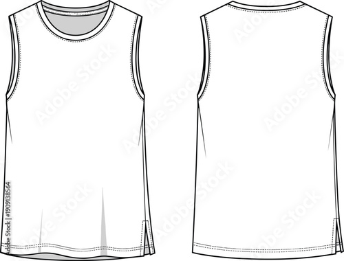 Minimalist Tank Top Fashion Sketch: Front and Back View for Apparel Design and Technical Drawings, Perfect for Style Guides and Manufacturing Specifications
