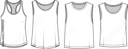 Fashionable Tank Tops Collection: Modern Athletic and Casual Styles for Women, Vector Templates for Apparel Design and Garment Manufacturing, Customizable and Trendsetting