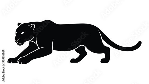 Black panther stalking through the dense jungle foliage at night isolated on white background, Vector