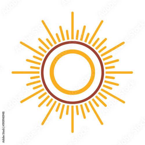 A simple sun icon with yellow rays and a brown and orange circle