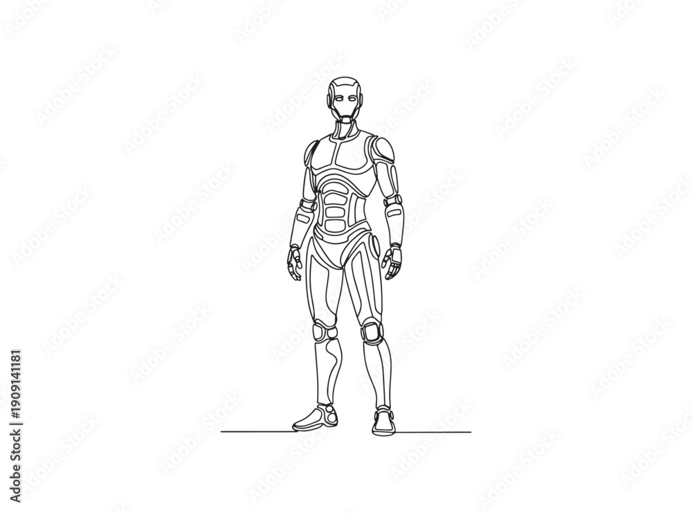 Fototapeta premium Futuristic robot character standing upright on a plain background