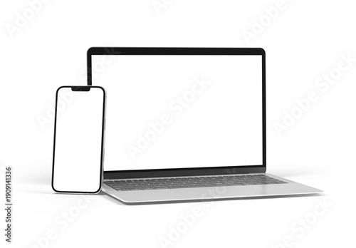 Mobile phone and laptop isolated on transparent background 3d rendering