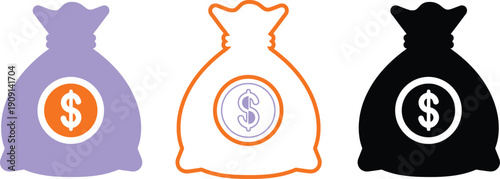 Money bag in different colors dollar finance currency