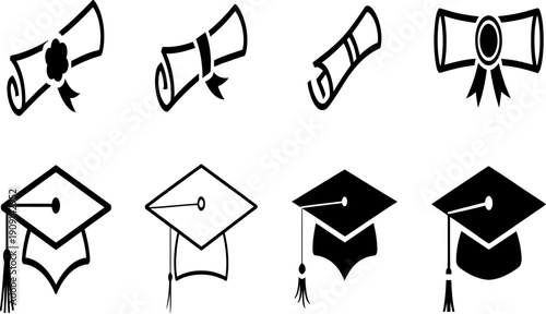 Graduation icons and diplomas