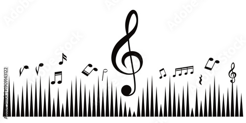 Musical note wave. Music notes melody on white background. Music notes wave, musical notes on vector illustration