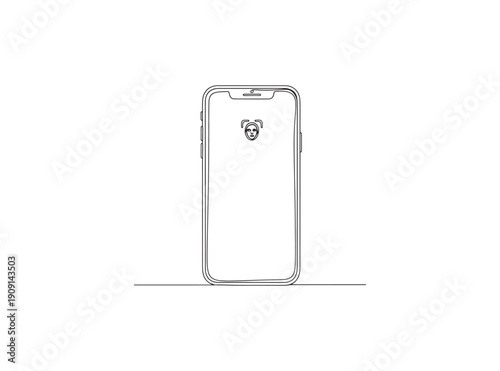 Line art illustration of a smartphone displaying a face emoji on a transparent background