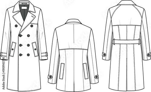 Fashion Illustration of a Trench Coat: Modern Design for Apparel, Textiles, and Design Projects, a Stylish Outerwear Garment Perfect for Fashion and Design