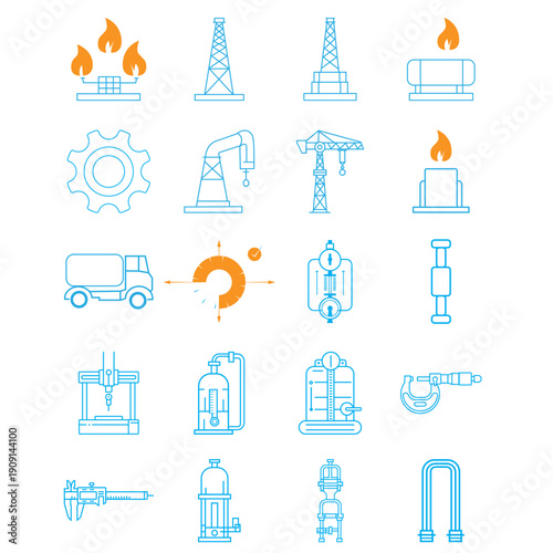 Measurement and Calibration Industrial Line Vector Icon for Oil and Gas Process Control