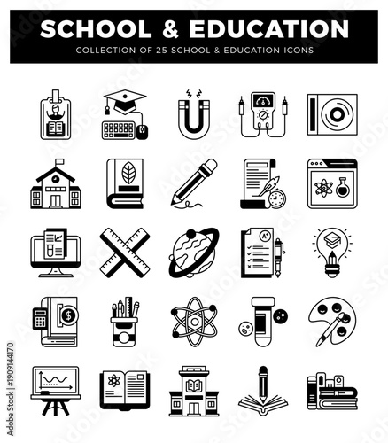 School and education icons collection in a grid