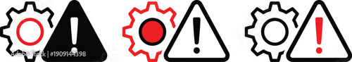 Warning signs with exclamation mark and gear
