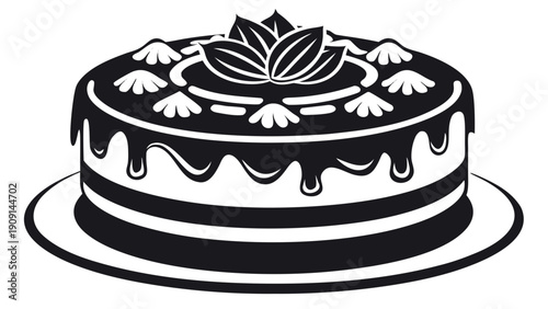 Isolated black silhouette of a single slice of cake on a white background, representing sweet treats and bakery items.