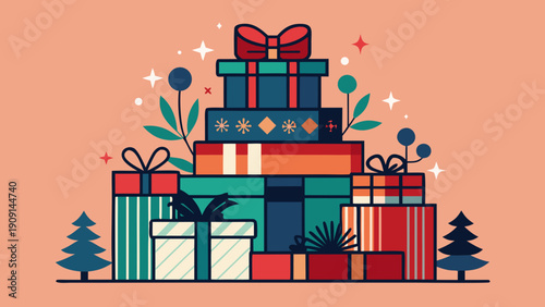 Isolated silhouette of a stack of holiday gifts wrapped with ribbons, perfect for Christmas and celebration themes.
