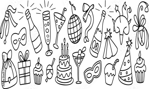 Birthday celebration doodles and party icons