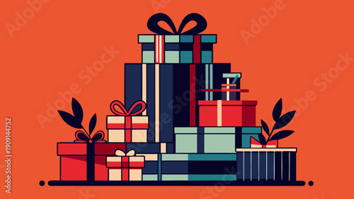Simple black silhouette of a stack of wrapped holiday gifts, isolated on white, ideal for seasonal greetings and commerce.