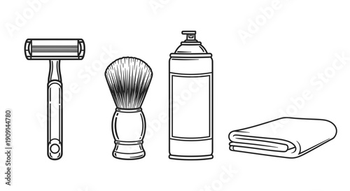 Vintage Shaving Kit: Razor, Brush, Foam Can, and Towel - Retro Grooming Essentials