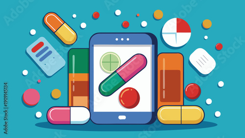 Isolated vector illustration of various medicinal pills and capsules, representing health and wellness.