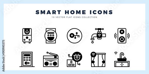 10 Smart Homes Lineal Fill icon pack. vector illustration.