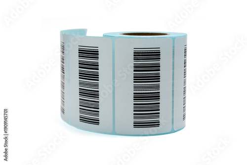 Barcode label sticker ribbon isolated on white background.