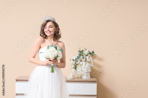 Young bride with tiara and ...