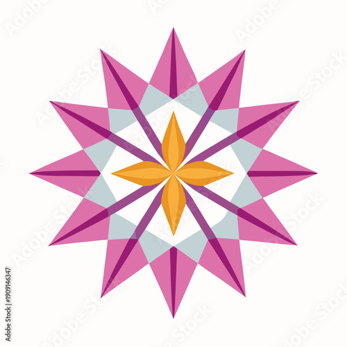 A colorful star shaped quilt pattern on a white background