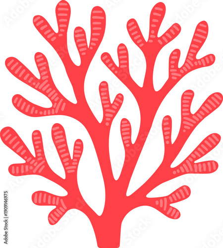 A vibrant red coral reef illustration, capturing the intricate beauty of underwater life with a playful brush painting technique