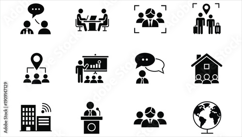 Online Tech Icons Set – Remote Work, Digital Nomad, Forum, and Housing Vector Collection