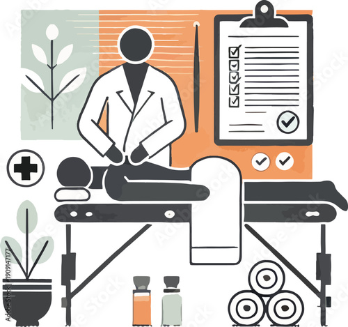 Doctor Examining Patient On Massage Table With Plants