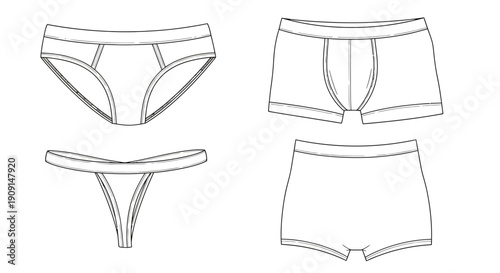 Underwear Fashion Design Sketch: Briefs, Thong, Boxer Briefs, Boxer Shorts