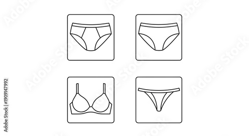 Underwear Icons: Bra, Panties, Thong, Briefs - Line Art Collection