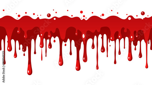 Seamless border of dripping red blood for Halloween, a spooky and gruesome design element for festive and horror themes.