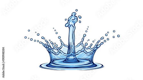 Water droplet splash creating a dynamic illustration of liquid motion in a serene environment from a front viewpoint