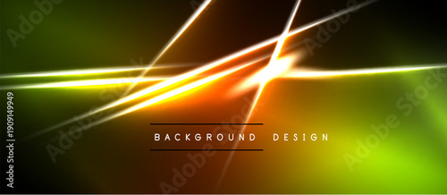 Abstract neon lines create vibrant energy. Gradient colors blend, forming dynamic background design. Bright illumination contrasts dark space.