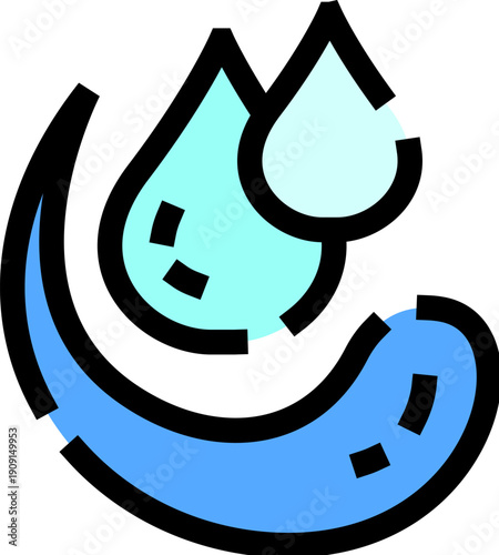 Water drops falling into a stylized liquid splash represent concepts of hydration, cleanliness, humidity, and purity, highlighting essential elements of nature and well being