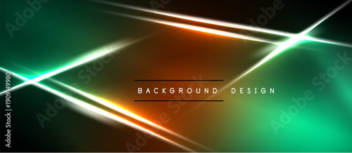 Abstract neon lines over dark background. Gradient teal, orange hues create dynamic visual effect. Modern design element.