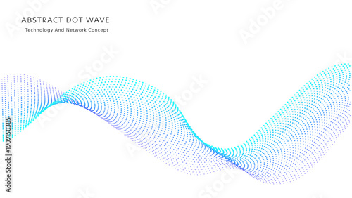 Abstract blue and purple gradient dot wave vector, 3D flowing particle background.