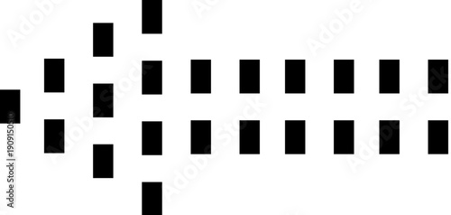 Pixelated black square blocks forming a left pointing arrow, representing direction, navigation, pointer, indicator, download, or undo concepts on a clean white background