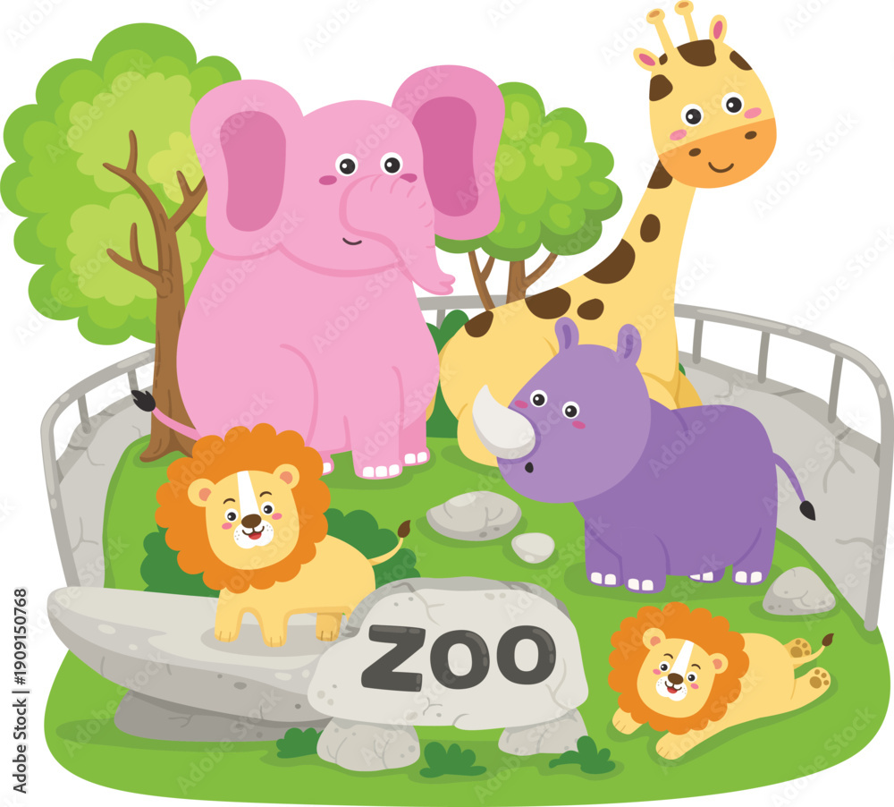 Naklejka premium Cute cartoon animal zoo illustration