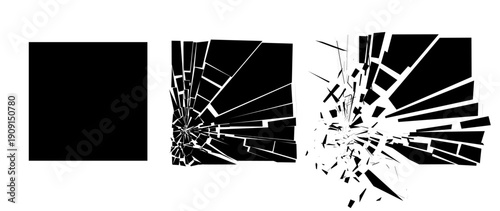 Grunge Damaged Shattered Rhombus Squares with Cracks Collection. Distress Textures. Blank Shapes. Vector Illustration. 