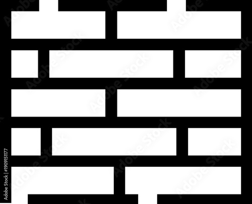 Brick wall symbol with solid black lines forming bricks, creating a visual representation of security, construction, barrier, and architectural structure in a simple, isolated icon format