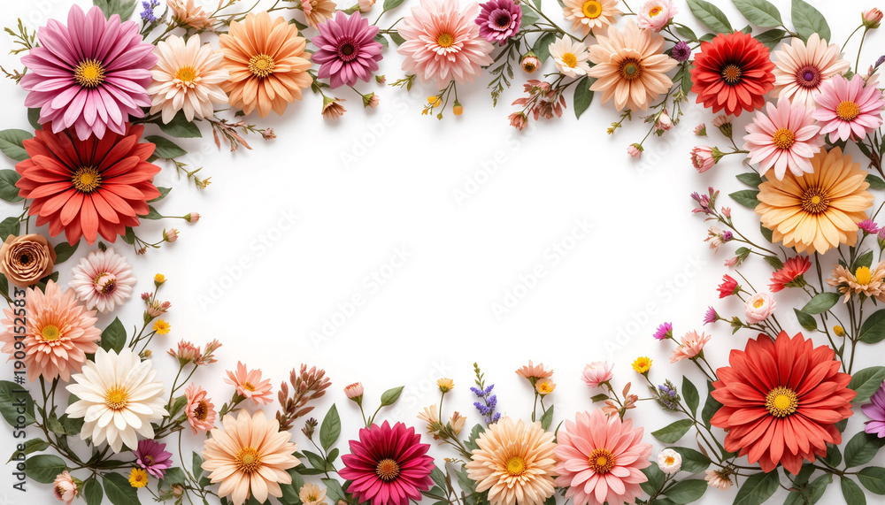 Fototapeta premium Floral frame with an empty center on a white background 