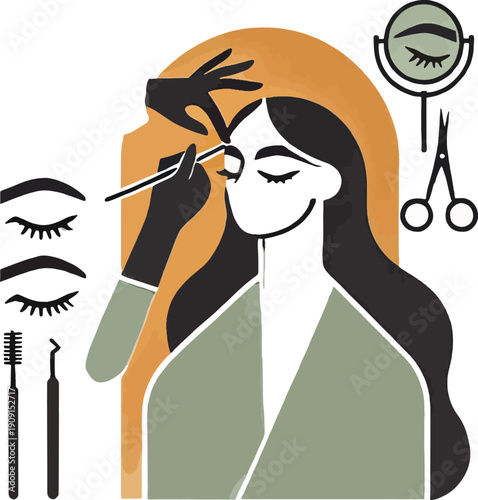 Eyebrow shaping and beauty tools illustration Keywords: eyebrow shaping, beauty salon, cosmetic