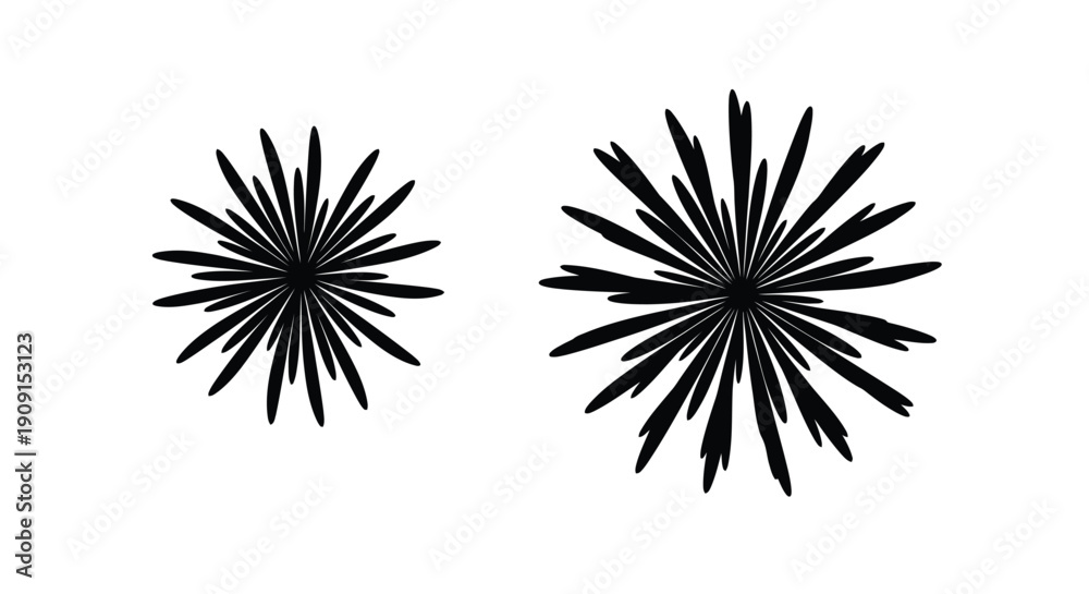 Fototapeta premium Two abstract starburst shapes against a plain white background