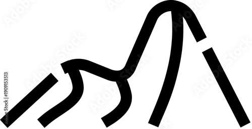 Stylized black and white mountain icon featuring a simplified peak and range design, symbolizing nature, outdoor adventure, and exploration with a minimalist aesthetic