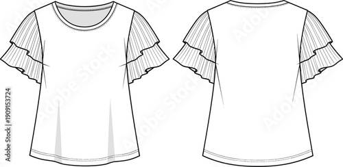 Fashionable Top Sketch: Technical Drawing of a Modern Blouse with Ruffle Sleeves for Fashion Design, Illustration, and Style Guides