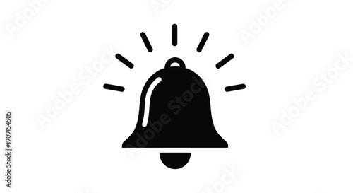 Simple black silhouette of a ringing bell with radiating lines
