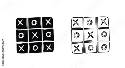 Two tic tac toe boards with x s and o s hand drawn style