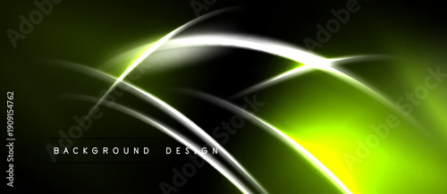 Abstract neon lines over dark background. Bright curves create dynamic visual effect. Modern design element for digital projects.