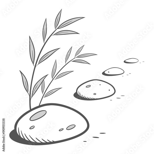 A plant growing out of a rock with stones nearby